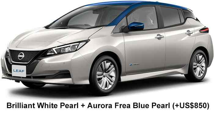 Nissan Leaf Color: Brilliant White Pearl Aurora Frea Blue Pearl