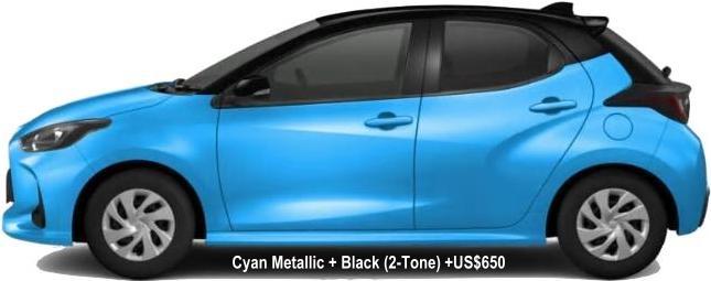 New Toyota Yaris body color: CYAN METALLIC BODY  + BLACK ROOF (TWO TONE COLOR) +US$650