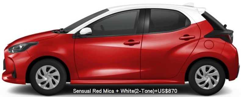 New Toyota Yaris body color: SENSUAL RED MICA BODY  + WHITE ROOF (TWO TONE COLOR) +US$870